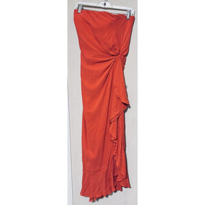 MELINDA ENG 100% Silk formal Dress Gown Sz 4 Orange Strapless waterfall ruffles